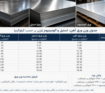 جدول وزن ورق آهن، استیل و آلومینیوم + فرمول محاسبه وزن ورق